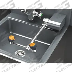 GUARDIAN EQUIPMENT Plumbed Eyewash: Std, Wall Mnt, Eyes Coverage, No Bowl, Chrome-Plated Brass Pipe (MPN G1848LH-L). Key specifications — attr474381: Swing Down; attr553359: Left of Center; attr474383: GUARDIAN EQUIPMENT.