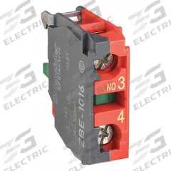 SCHNEIDER Contact Block: 22 mm Panel Mounting Size, 1NO, Momentary, ZB4/ZB5 Series (MPN ZBE1016). Key specifications — Switch Action: Momentary; Terminal Connection Type: Screw Clamp Terminals; Brand: SCHNEIDER; Compatible with Series: ZB4.