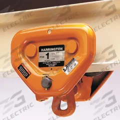 HARRINGTON Trolley: Push, 1,000 lb Max Hoist Load Capacity, For 2 9/32 in – 4 in Beam Flange Wd (MPN PTF2005). Key specifications — For Beam Shape: Flat; Trolley Frame Material: Stamped Steel.