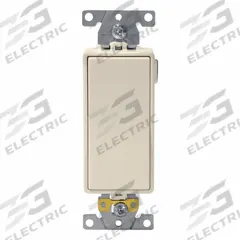 LEVITON Wall Switch: Rocker Switch, Single Pole, Maintained, Light Almond, 120/277V AC, 20 A (MPN M5631-T). Key specifications — Illuminated: Yes; Voltage Rating: 120/277V AC.
