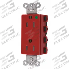 HUBBELL Receptacle: Hospital Grade Fed. Spec., Decorator Duplex, 5-15R, Red, 125V AC, 15 A (MPN SNAP2172RTRA)