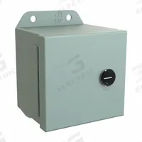 HAMMOND Electrical Enclosure: Steel, 4 in x 4 in x 3 in, NEMA 12/13/3R/4, w/Panel, Solid Cover (MPN EJ443). Key specifications — Closure Method: Latches; Brand: HAMMOND; Knockouts: Not Included.