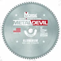 MORSE Circular Saw Blade: 12 in Blade Dia., 80 Teeth, 0.09 in Cut Wd, 1 in Arbor Size, Carbide (MPN 102803-WWG). Key specifications — attr1116119: MORSE; attr1145631: Aluminum.