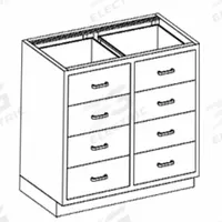 Base Cabinet: 35 1/4 in Overall Ht, 22 in Overall Dp, 35 in Overall Wd, Stainless Steel, 8 Drawers (MPN DT35HS). Key specifications — Product Type: Base Cabinet; Brand: BLICKMAN; Material: Stainless Steel; Standing Style: Wall Mounted; Cabinet Type: Base Cabinets.
