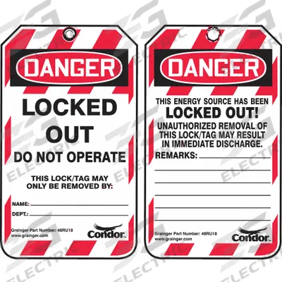 CONDOR Lockout Tag: Danger, Locked Out Device, Plastic, Remarks, Write-On Surface - Safety