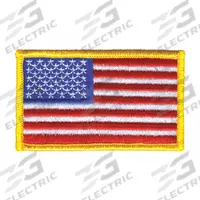 HEROS PRIDE Embroidered Patch: U.S. Flag, 3 3/8 in x 2 in, Gold, Plastic, Sew-On, Flag (MPN 0001HP). Key specifications — attr1074238: Sew-On; attr188498: 3-3/8 in x 2 in; attr188499: Gold; attr188500: Plastic; attr188503: U.S. Flag; attr193746: HEROS PRIDE.