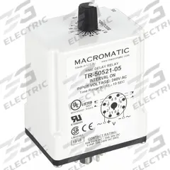 MACROMATIC Single Function Time Delay Relay: Socket Mounted, 240V AC, 10 A, 8 Pins/Terminals (MPN TR-50521-05). Key specifications — Brand: MACROMATIC.