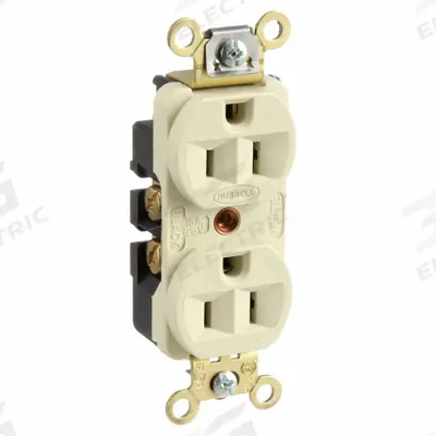 HUBBELL Receptacle: Duplex, 5-15, Ivory, 125V AC, 15 A, 2 Pole / 3 Wire (MPN HBL5252I) - General Purpose Receptacles