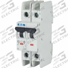 EATON IEC Miniature Circuit Breaker: 32 A Amps, 125V DC, 10 kA at 277/480V AC, Screw, DC Only (MPN FAZ-C32/2-NA-DC). Key specifications — DC Voltage Rating: 125V DC; Brand: EATON; Max. AIR Rating: 10 kA at 277/480V AC; Terminal Connection: Screw.