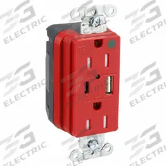 USB Receptacle: Duplex, 5-15R, 2 USB Ports, USB Type A/C, Red, 125V AC, 15 A (MPN SNAP8200UACR). Key specifications — Brand: HUBBELL.
