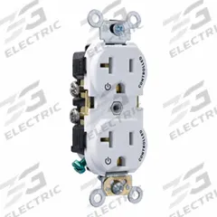 LEVITON Duplex Receptacle Outlet: Duplex, 5-20, White, 125V AC, 20 A, 2 Pole / 3 Wire (MPN CR020-2PW)