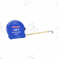 WESTWARD Tape Measure: Nonmagnetic Single Hook Tip, 12 ft, Plastic, Black/Blue (MPN 824K08). Key specifications — attr935324: WESTWARD; attr942259: Black; attr935326: Stud Markings; attr935328: 1/16 in; attr935329: Feet; attr935337: SAE; attr936607: Manual Lock; attr972446: Inch.