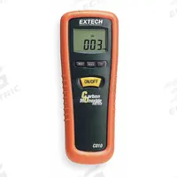 EXTECH Carbon Monoxide Detector: Data Logging, Gas Analyzers for Carbon Monoxide, Carbon Monoxide (MPN CO10). Key specifications — attr1000617: CO10; attr1000624: EXTECH; attr1000625: Not Certified; attr1000626: LCD; attr1000629: Used in Low Light Areas, Max Hold, Data Hold; attr1000630: Case; attr1000647: ±5% of Reading or ±10ppm (Whichever is Greater); attr1000648: Battery.