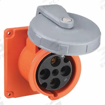 HUBBELL Pin and Sleeve Receptacle: Orange, 250V AC, Three Phase, 100 A, 3 Pole - Watertight Receptacles