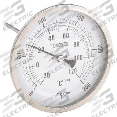 APPROVED VENDOR Dial Thermometer: 0°F to 250°F /-20°C to 120°C, 6 in Stem Lg - Back-Mount Fixed-Angle Thread-Mount Dial Thermometers