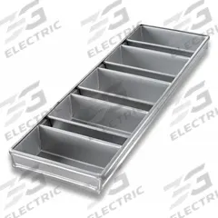 CHICAGO METALLIC Bread Pan: Aluminized Steel, 5 Slots, 8 1/8 in Overall Wd, 2 1/4 in Overall Dp (MPN 44575). Key specifications — Pan Style: Open Top Bread Pan; Brand: CHICAGO METALLIC; Color: Silver; Material: Aluminized Steel; NSF Certified: No; Number of Slots: 5.