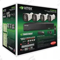 VITEK Digital Video Recorder Kit: Bullet, 4 Cameras Included, 2.8 mm Max Focal Lg, 1080p, 12V DC (MPN VT-TH2KT44TB-2). Key specifications — Brand: VITEK; Camera Operating Voltage: 12V DC; Camera Resolution: 1080p; Lens Type: Fixed; Indoor/Outdoor Usage: Indoor.