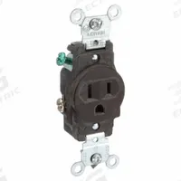 LEVITON Receptacle: Single, 5-15, Brown, 125V AC, 15 A, 2 Pole / 3 Wire (MPN 5015)