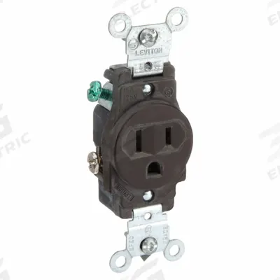 LEVITON Receptacle: Single, 5-15, Brown, 125V AC, 15 A, 2 Pole / 3 Wire (MPN 5015) - General Purpose Receptacles
