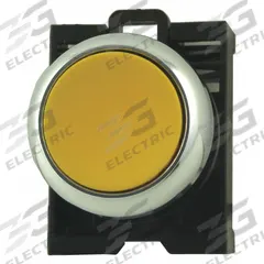 EATON Flush Push Button: 22 mm Mounting Size, Non-Metallic, Momentary (MPN M22M-DL-Y). Key specifications — Brand: EATON; Action: Momentary; Series: M22; Push Button Material Type: Non-Metallic.