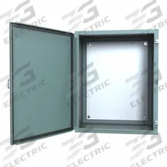 HAMMOND Electrical Enclosure: Steel, 30 in x 24 in x 16 in, NEMA 12/13, w/Panel, Solid Cover, Hinged (MPN 1418K16). Key specifications — Brand: HAMMOND; Closure Method: Clamps; Knockouts: Not Included.