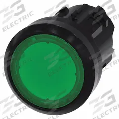 SIEMENS Flush Push Button: Green, 22 mm Mounting Size, Non-Metallic, Momentary (MPN 3SU1001-0AB40-0AA0). Key specifications — Brand: SIEMENS; Action: Momentary; Series: 3SU; Push Button Material Type: Non-Metallic.