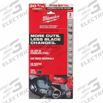 MILWAUKEE Portable Band Saw Blade: Stainless Steel, 12/14, 1/2 in Blade Wd, Thin Metal - Blades for Compact Saws (Up to 30-9/16")