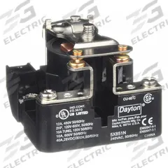 DAYTON Open Power Relay: Surface Mounted, 240V AC, SPST-NO, 4 Pins/Terminals (MPN 5X851). Key specifications — Brand: DAYTON; Mounting Style: Surface; Electrical Connection: Screw Clamp; Manufacturer Part Number: 5X851; Series: Dayton Power Series.