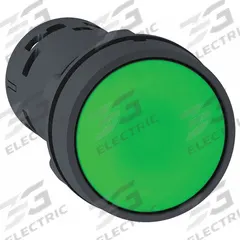 SCHNEIDER Flush Push Button: Green, 22 mm Mounting Size, Non-Metallic, Momentary (MPN XB7NA35). Key specifications — Brand: SCHNEIDER; Action: Momentary; Series: XB7; Push Button Material Type: Non-Metallic.