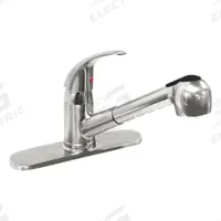 DOMINION FAUCETS Low Arc Pull Out Kitchen Faucet: Silver, Cast Brass, Single-Post, Deck, 1 Handles (MPN 77-2110). Key specifications — Series: Silver; Brand: DOMINION FAUCETS.