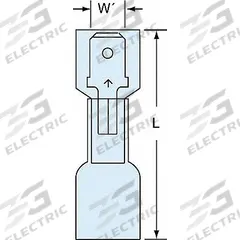 3M Wire Disconnect: Male Tab, Blue, Nylon with Heat Shrink, Full Coverage, 16 AWG – 14 AWG Wire Size (MPN MNHU14-250DMIK). Key specifications — Brand: 3M; Manufacturer Part Number: MNHU14-250DMIK.