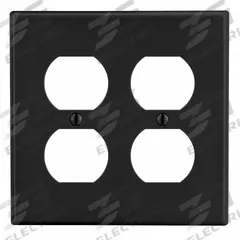 HUBBELL Wall Plate: Duplex Outlet, 2 Gang, Black, Std Size (MPN P82BK). Key specifications — Brand: HUBBELL; Material: Polycarbonate.