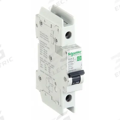 SCHNEIDER Miniature Circuit Breaker: 10 A Amps, 60V DC, 14kA at 120/240V AC - C-Curve, 1-Pole UL489 DIN Rail-Mount Miniature Circuit Breakers