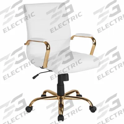 FLASH FURNITURE Office Chair: Whitney, White, Faux Leather Material, 19 1/2 in Back Ht - Fixed-Arm Office Chairs