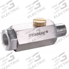 SPEEDAIRE In-Line Compressed Air Lubricator: 3/8 in FNPT x 3/8 in MNPT, 36 cfm, 200°F Max Op Temp (MPN 20Z885). Key specifications — attr112042: Aluminum; attr158753: SPEEDAIRE.