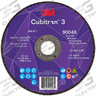 3M CUBITRON 3 Cut-Off Wheel: Type 27, 6" x 0.045" x 7/8", Ceramic - Cool-Cutting Cut-Off Wheels for Carbon & Stainless Steel