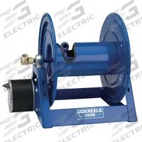 COXREELS Electric Motor Driven Hose Reel: 200 ft (1/2 in I.D.), 17 5/8 in L x 24 in W x 19 3/4 in H (MPN 1125-4-200-E). Key specifications — Motor Type: 1/3 HP 12VDC Motor; Swivel Material: Brass; Hose Capacity: 200 ft (1/2 in I.D.); Overall Dimensions: 17-5/8 in L x 24 in W x 19-3/4 in H; Brand: COXREELS.