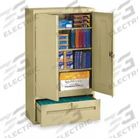 TENNSCO Lateral File Drawer Cabinet: 36 in x 18 in x 66 in, Recessed Pull Handle & Keyed, Leveling (MPN DWR6618SD). Key specifications — Cabinet Color: Sand; Method of Construction: Welded; Base Type: Leveling; Assembled: Assembled; Mobility: Stationary; Adjustable Shelves: Adjustable; Cabinet Material: Steel; Brand: TENNSCO.