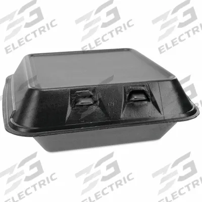 PACTIV Disposable Carry-Out Food Container: Black, Hinged Lid Container Container - Hinged-Lid Foam Containers