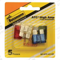 BUSSMANN Fuse Kit: Includes Series ATC, Automotive Fuses, 10 A – 30 A Range (MPN BP/ATC-A5-RP). Key specifications — Fuse Series Included: ATC; Tool Included: None; Brand: BUSSMANN.