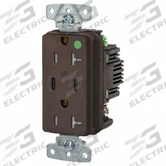 USB Receptacle: Duplex, 5-20R, 2 USB Ports, USB Type A/C, Brown, 125V AC, 20 A (MPN USB8300CPD). Key specifications — Brand: HUBBELL.