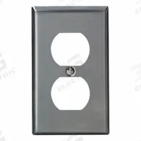 LEVITON Wall Plate: Duplex Outlet, 1 Gang, Silver, Midsize Size (MPN SSJ8-40). Key specifications — Brand: LEVITON; Material: Stainless Steel.
