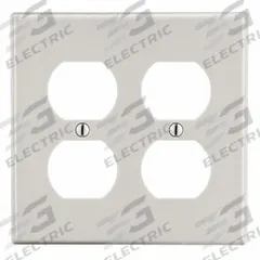HUBBELL Wall Plate: Duplex Outlet, 2 Gang, Almond, Std Size (MPN P82LA). Key specifications — Brand: HUBBELL; Material: Polycarbonate.