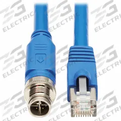EATON TRIPP LITE Ethernet Cable: 3.3 ft Lg, X Coding, M12 Male Straight x RJ45 Male Straight, PoE++ (MPN NM12-6A2-01M-BL). Key specifications — Brand: EATON TRIPP LITE; Cable Jacket Color: Blue; End 1 Coding: X; IP Rating: IP68; Performance Category: Cat6a; Power over Ethernet (PoE): PoE++.