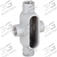 Conduit Outlet Body: Aluminum, 1/2 in Trade Size, X Body, 4 cu in Body Capacity, Threaded Hub (MPN X17SA). Key specifications — Finish: Powder Coated; Includes: Set Screw Hubs; For Use With: RMC; Brand: HUBBELL KILLARK; Hub Style: Threaded; Mfr. Series: Duraloy 7.