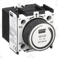 DAYTON IEC Timer Module: Off Delay, 0.1 sec – 3 sec, 1NO/1NC (MPN 6EAU0). Key specifications — Mounting: Front; Brand: DAYTON.