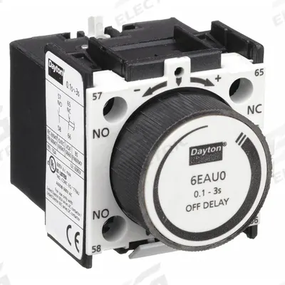 Dayton Timer Module: Off Delay, 0.1 sec – 3 sec - Front-Mounted IEC Delay Timers