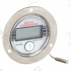 APPROVED VENDOR Digital Panel Mount Thermometer: -40°F to 120°F, +/-2°F from -4° to 77°F/+/-4°F (MPN 1EPF3). Key specifications — Accuracy: +/-2°F from -4° to 77°F; Brand: APPROVED VENDOR.