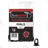 TOOLHANGER Tool Hanger: Black, 5 in Overall Lg, Plastic (MPN 6005). Key specifications — Includes: (5) Oval Hangers; Material: Plastic; Brand: TOOLHANGER; Color: Black; For Tool Type: Wrenches; Compatible Manufacturer Model Number: 1001.