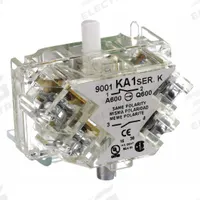 SCHNEIDER Contact Block: 30 mm Panel Mounting Size, 1NO/1NC, Momentary, 9001K/9001SK Series (MPN 9001KA1). Key specifications — Switch Action: Momentary; Terminal Connection Type: Screw Clamp Terminals; Brand: SCHNEIDER; Compatible with Series: 9001SK.